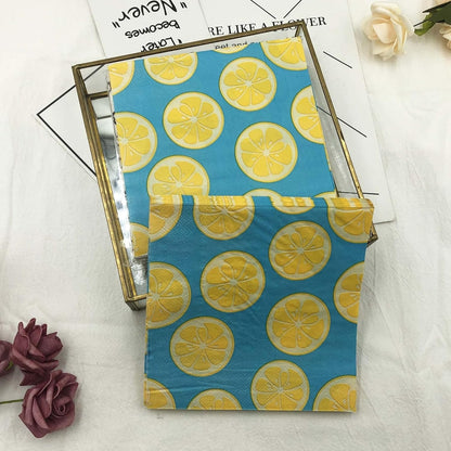 Blue Lemon Paper Brunch Napkins, 2-Ply 20 Count, Summer BBQ | Disposable, Dining Table Decorative,16.5x16.5cm (6.5"), Party/ Birthday/ Bridal Shower / Picnic/ Decoupage