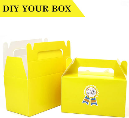 12Pcs Yellow Gable Gift Boxes,5.9'' Small Party Favor Treat Box, Goodie Box, Cookie Candy Box for Birthday Party, Baby Shower, Classroom Activity and Any Fun Occasion Decoration Supplies.