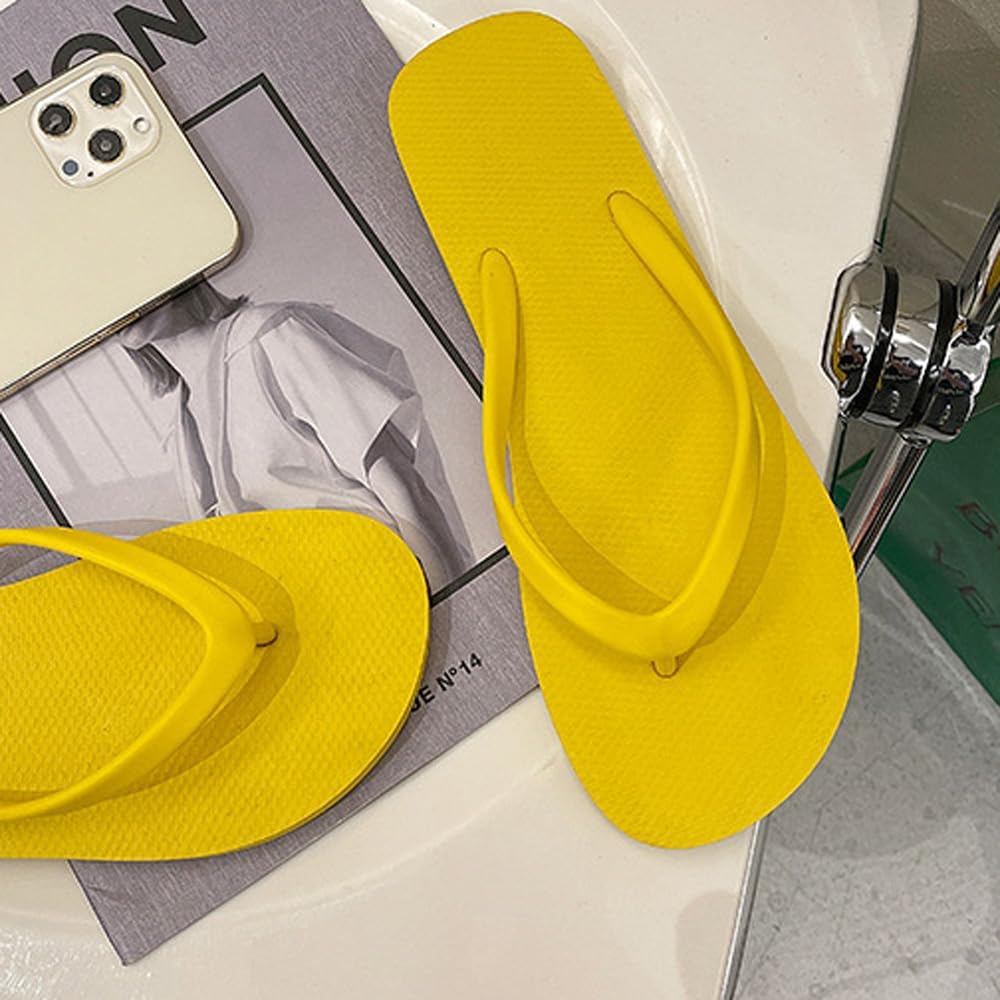 Slim Flip Flops for Women, Ladies Shower Slippers Flat Sandals for Summer Bathroom Beach Pool, Ultra Lightweight Basic Thongs Rubber Soft Slide Slip-on Shoes