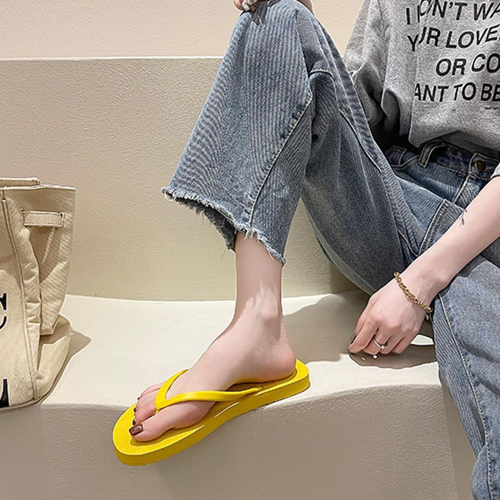 Slim Flip Flops for Women, Ladies Shower Slippers Flat Sandals for Summer Bathroom Beach Pool, Ultra Lightweight Basic Thongs Rubber Soft Slide Slip-on Shoes
