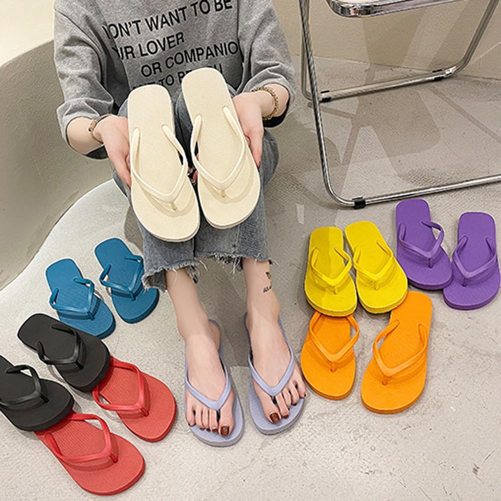 Slim Flip Flops for Women, Ladies Shower Slippers Flat Sandals for Summer Bathroom Beach Pool, Ultra Lightweight Basic Thongs Rubber Soft Slide Slip-on Shoes