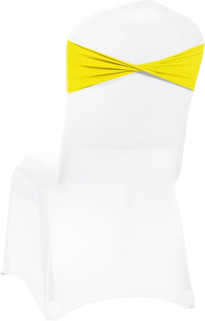 Pack of 25 PCS | Yellow | Spandex Chair Sashes Bows Without Buckle | Stretch Elastic Banquet Universal Folding Chair Band Tie with for Wedding Party Conference Celebration Event Decoration