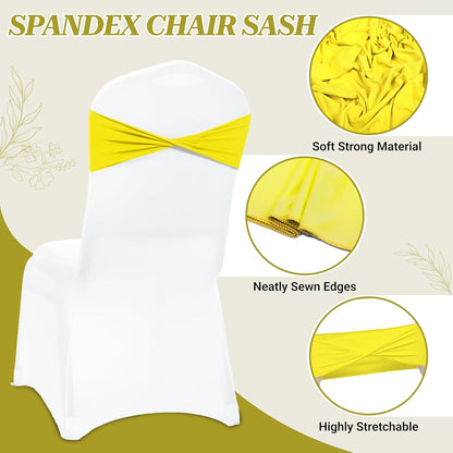 Pack of 25 PCS | Yellow | Spandex Chair Sashes Bows Without Buckle | Stretch Elastic Banquet Universal Folding Chair Band Tie with for Wedding Party Conference Celebration Event Decoration