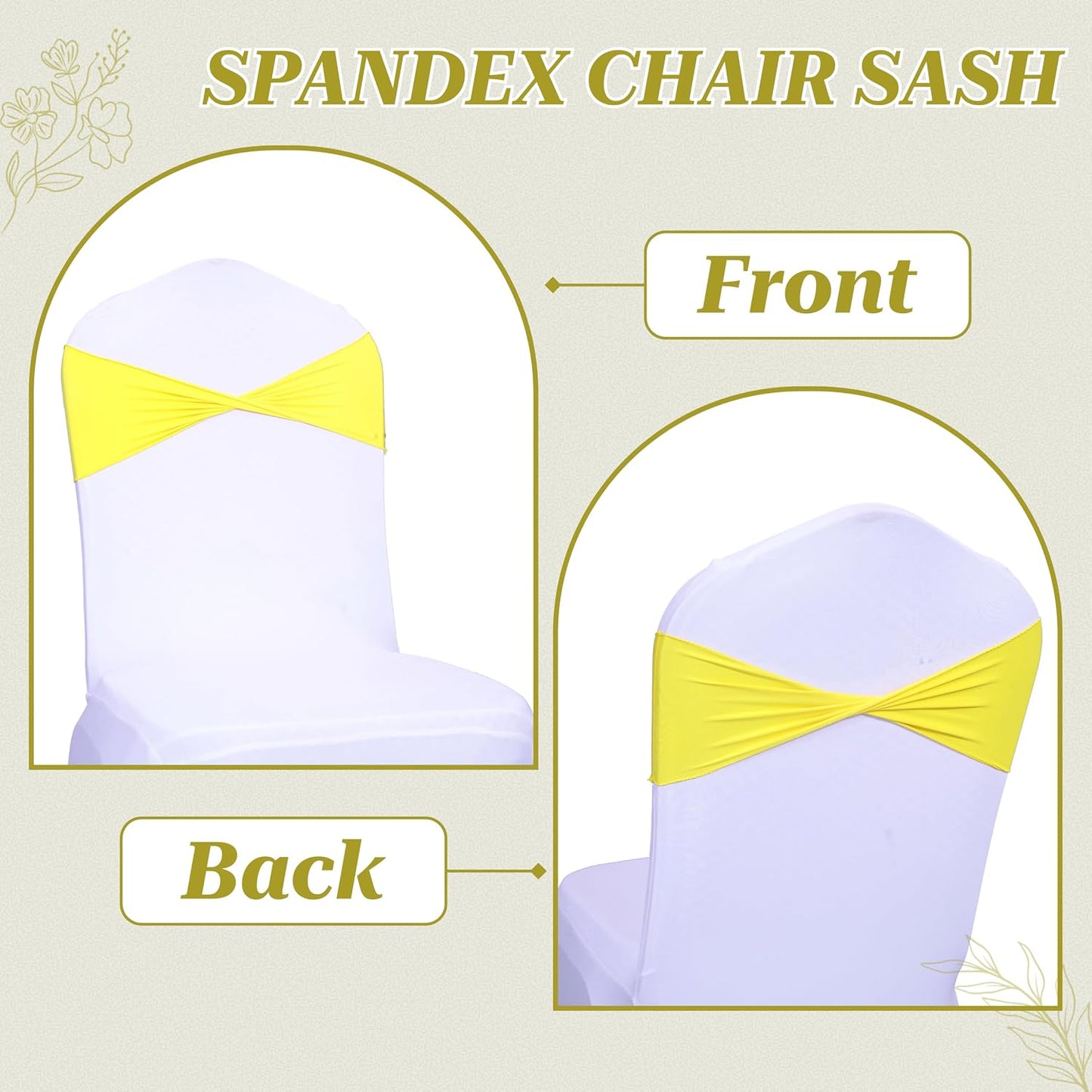 Pack of 25 PCS | Yellow | Spandex Chair Sashes Bows Without Buckle | Stretch Elastic Banquet Universal Folding Chair Band Tie with for Wedding Party Conference Celebration Event Decoration