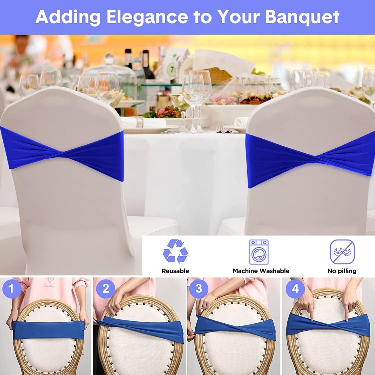 Pack of 25 PCS | Yellow | Spandex Chair Sashes Bows Without Buckle | Stretch Elastic Banquet Universal Folding Chair Band Tie with for Wedding Party Conference Celebration Event Decoration