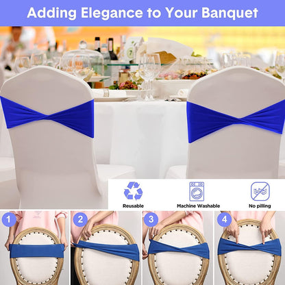 Pack of 25 PCS | Yellow | Spandex Chair Sashes Bows Without Buckle | Stretch Elastic Banquet Universal Folding Chair Band Tie with for Wedding Party Conference Celebration Event Decoration