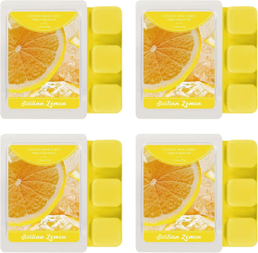 Wax Melts, Sicilian Lemon Scent, Summer Scented Wax Cubes, Natural Soy Wax Melts for Candle Making, Wax Warmer, Home Decoration, 4-Pack