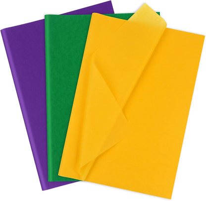 Purple, Yellow, Green Tissue Paper - Mardi Gras Wrapping Paper, 80 Sheets, 14x20 Inch, Bulk - Gift Bag, Carnival, Masquerade, Holiday Party Favor Decor