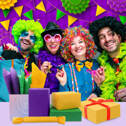 Purple, Yellow, Green Tissue Paper - Mardi Gras Wrapping Paper, 80 Sheets, 14x20 Inch, Bulk - Gift Bag, Carnival, Masquerade, Holiday Party Favor Decor