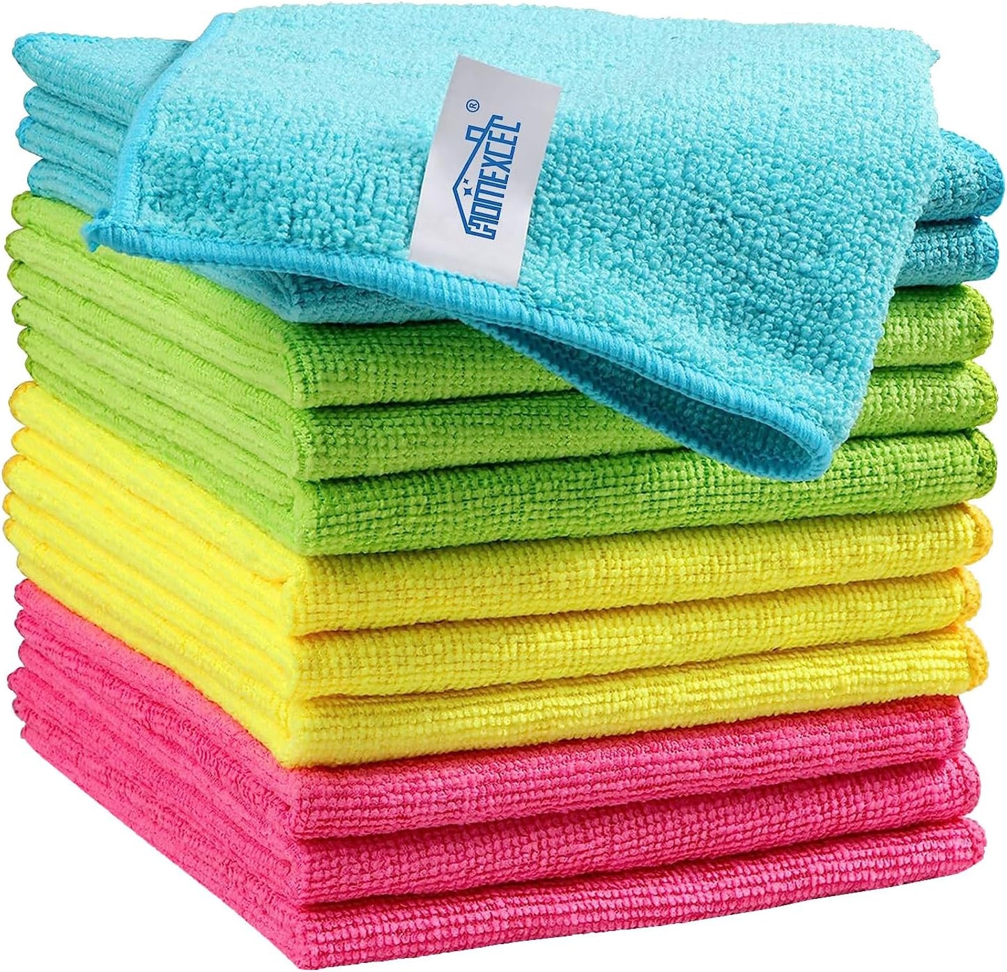 Microfiber Cleaning Cloth 210GSM, Pack of 12, Size:11.5" x 11.5", Ultra-Soft, High-Density Non-Abrasive Cleaning Towels for Cars, Glass, Kitchen, Reusable Rags, Blue/Green/Yellow/Pink