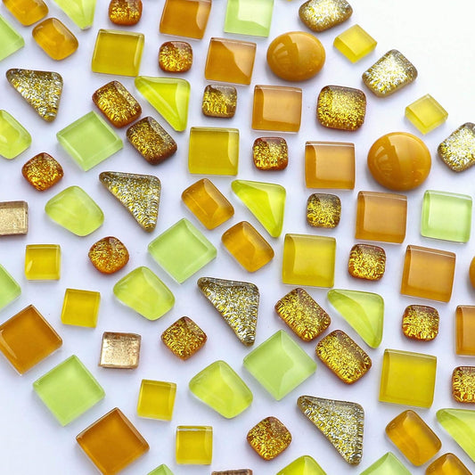 Assorted Gold Yellow Irregular Crystal Mosaic Tiles, 9oz Value Pack - Perfect for Art Crafts, Mosaic Making Projects, Home Decor, and More