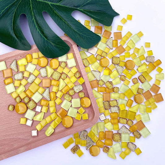 Assorted Gold Yellow Irregular Crystal Mosaic Tiles, 9oz Value Pack - Perfect for Art Crafts, Mosaic Making Projects, Home Decor, and More