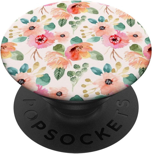 Pretty Pink and Peach Colored Watercolor Style Flowers PopSockets PopGrip: Swappable Grip for Phones & Tablets