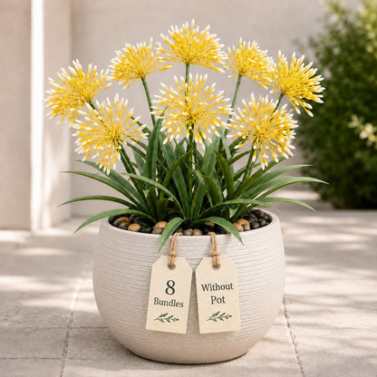 Artificial Agapanthus Flowers - 18.6'' Tall 8-Stem Faux Outdoor Plant, UV-Resistant Fake Flower Arrangement for Porch, Patio, Balcony, Garden, and Front Door Decor - Yellow