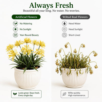 Artificial Agapanthus Flowers - 18.6'' Tall 8-Stem Faux Outdoor Plant, UV-Resistant Fake Flower Arrangement for Porch, Patio, Balcony, Garden, and Front Door Decor - Yellow