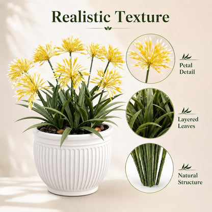 Artificial Agapanthus Flowers - 18.6'' Tall 8-Stem Faux Outdoor Plant, UV-Resistant Fake Flower Arrangement for Porch, Patio, Balcony, Garden, and Front Door Decor - Yellow