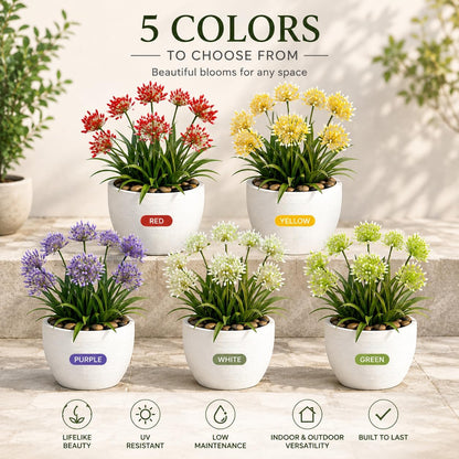 Artificial Agapanthus Flowers - 18.6'' Tall 8-Stem Faux Outdoor Plant, UV-Resistant Fake Flower Arrangement for Porch, Patio, Balcony, Garden, and Front Door Decor - Yellow