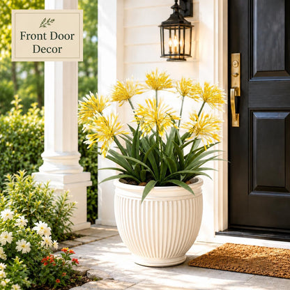 Artificial Agapanthus Flowers - 18.6'' Tall 8-Stem Faux Outdoor Plant, UV-Resistant Fake Flower Arrangement for Porch, Patio, Balcony, Garden, and Front Door Decor - Yellow