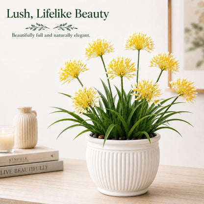Artificial Agapanthus Flowers - 18.6'' Tall 8-Stem Faux Outdoor Plant, UV-Resistant Fake Flower Arrangement for Porch, Patio, Balcony, Garden, and Front Door Decor - Yellow