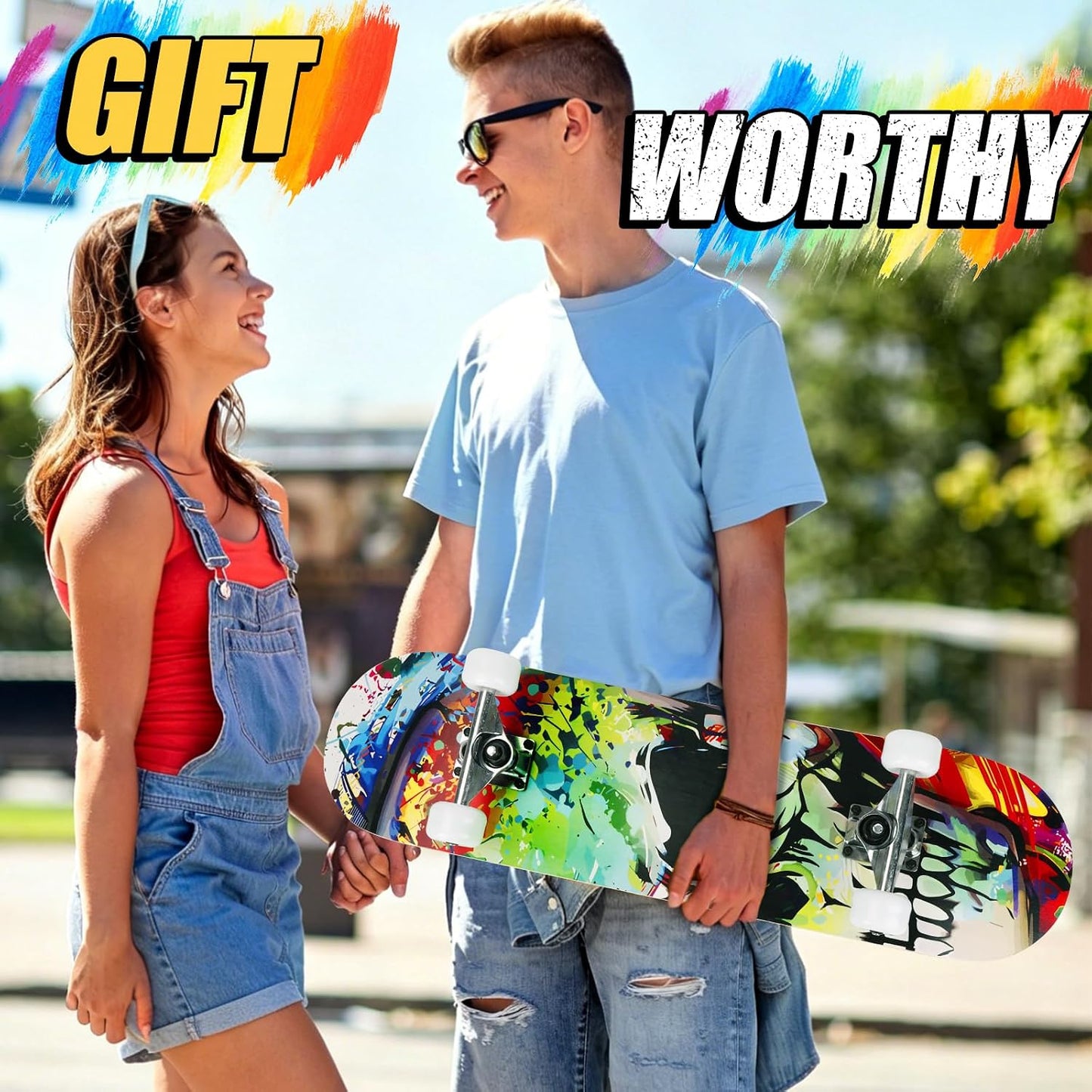 Skateboards for Beginners Adults Youths Teens Kids Girls Boys 31 Inch Pro Complete Skate Boards 7 Layer Canadian Maple Double Kick Concave Longboards