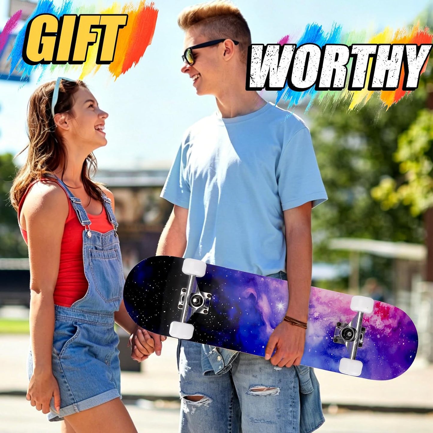 Skateboards for Beginners Adults Youths Teens Kids Girls Boys 31 Inch Pro Complete Skate Boards 7 Layer Canadian Maple Double Kick Concave Longboards