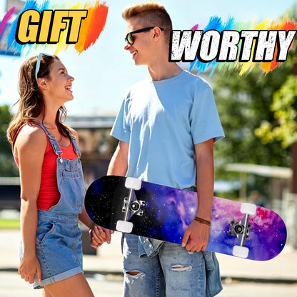 Skateboards for Beginners Adults Youths Teens Kids Girls Boys 31 Inch Pro Complete Skate Boards 7 Layer Canadian Maple Double Kick Concave Longboards