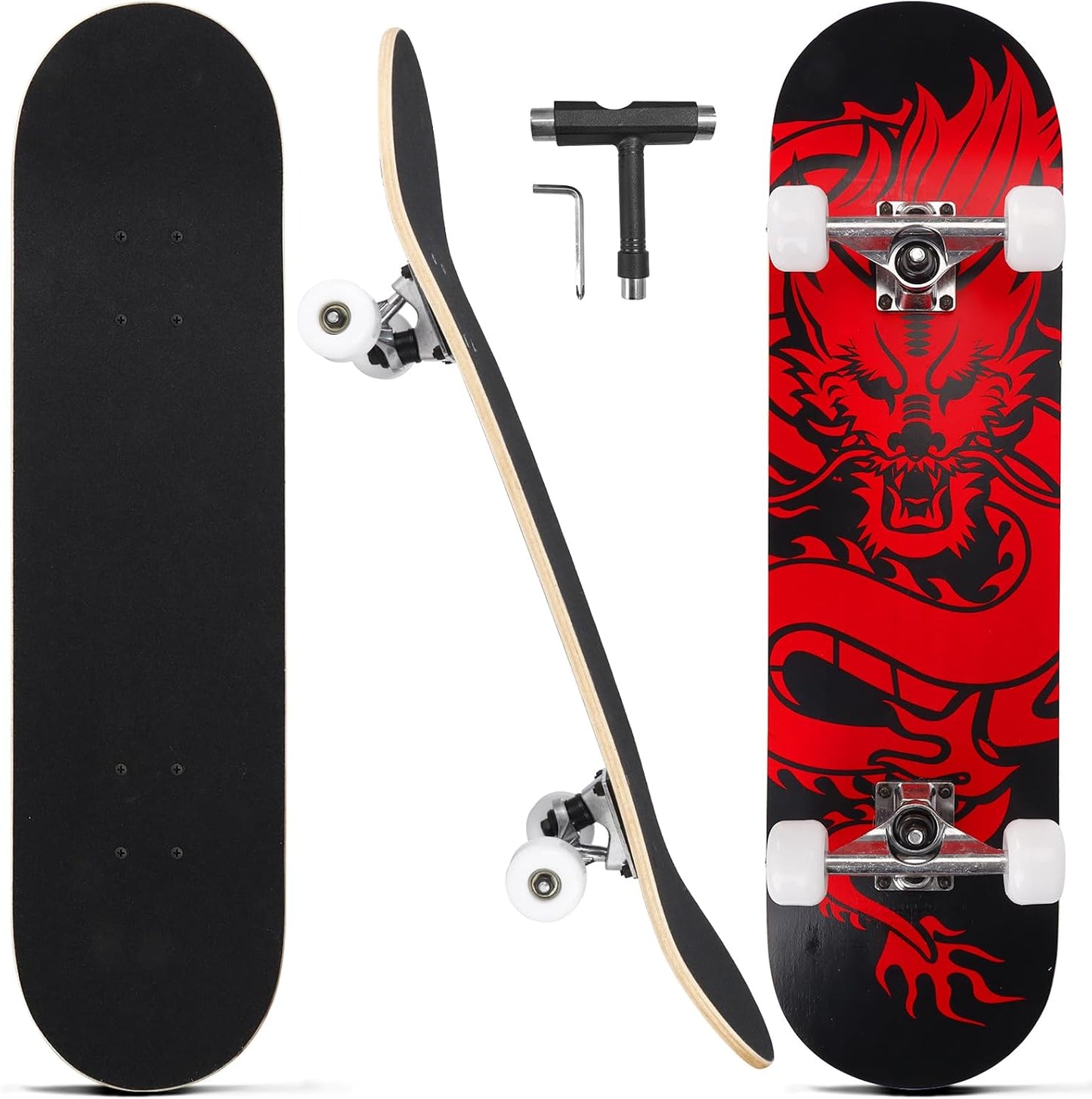 Skateboards for Beginners Adults Youths Teens Kids Girls Boys 31 Inch Pro Complete Skate Boards 7 Layer Canadian Maple Double Kick Concave Longboards