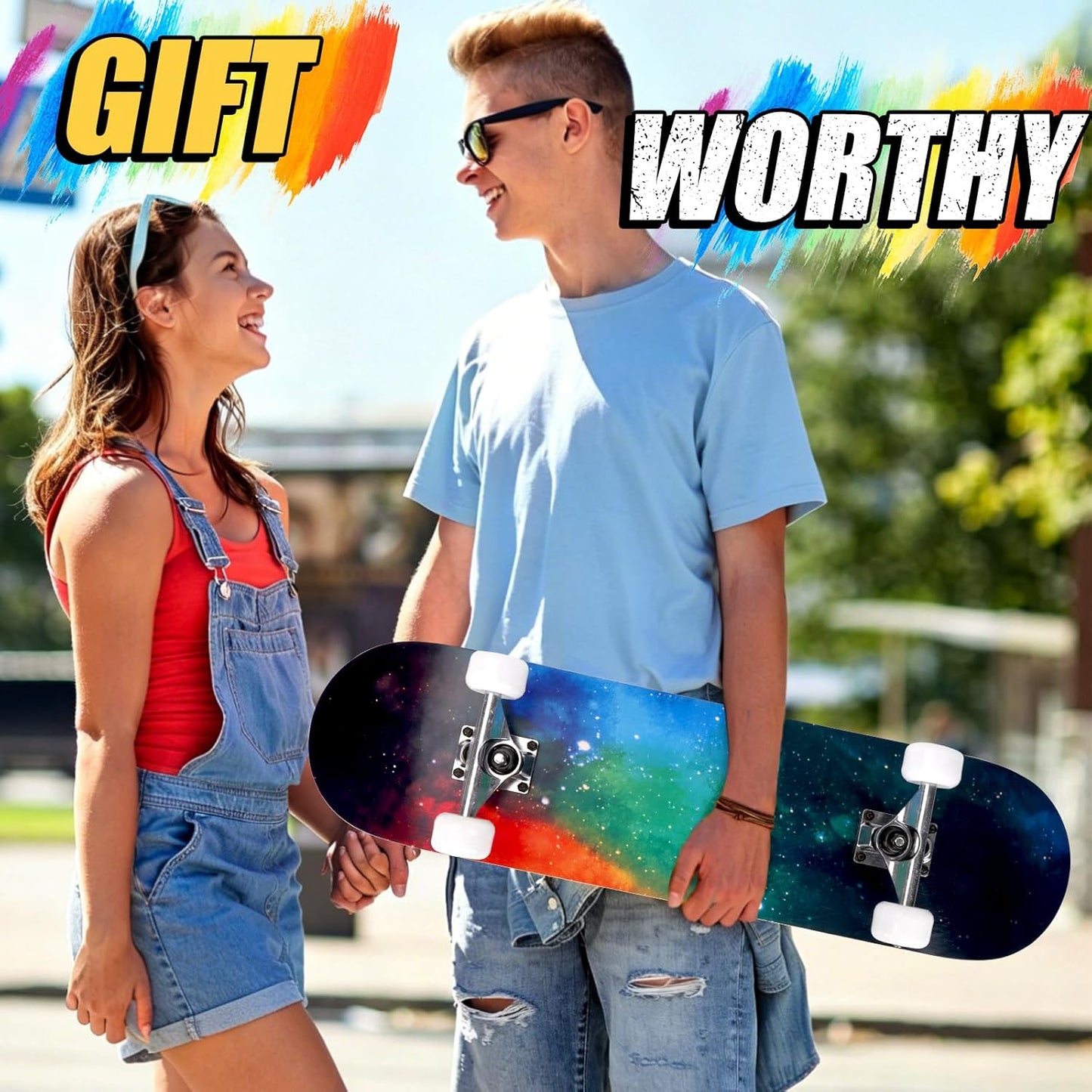 Skateboards for Beginners Adults Youths Teens Kids Girls Boys 31 Inch Pro Complete Skate Boards 7 Layer Canadian Maple Double Kick Concave Longboards