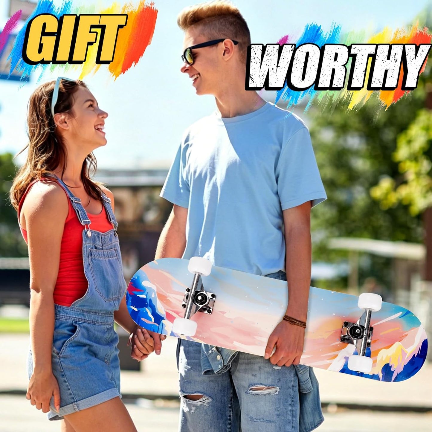 Skateboards for Beginners Adults Youths Teens Kids Girls Boys 31 Inch Pro Complete Skate Boards 7 Layer Canadian Maple Double Kick Concave Longboards