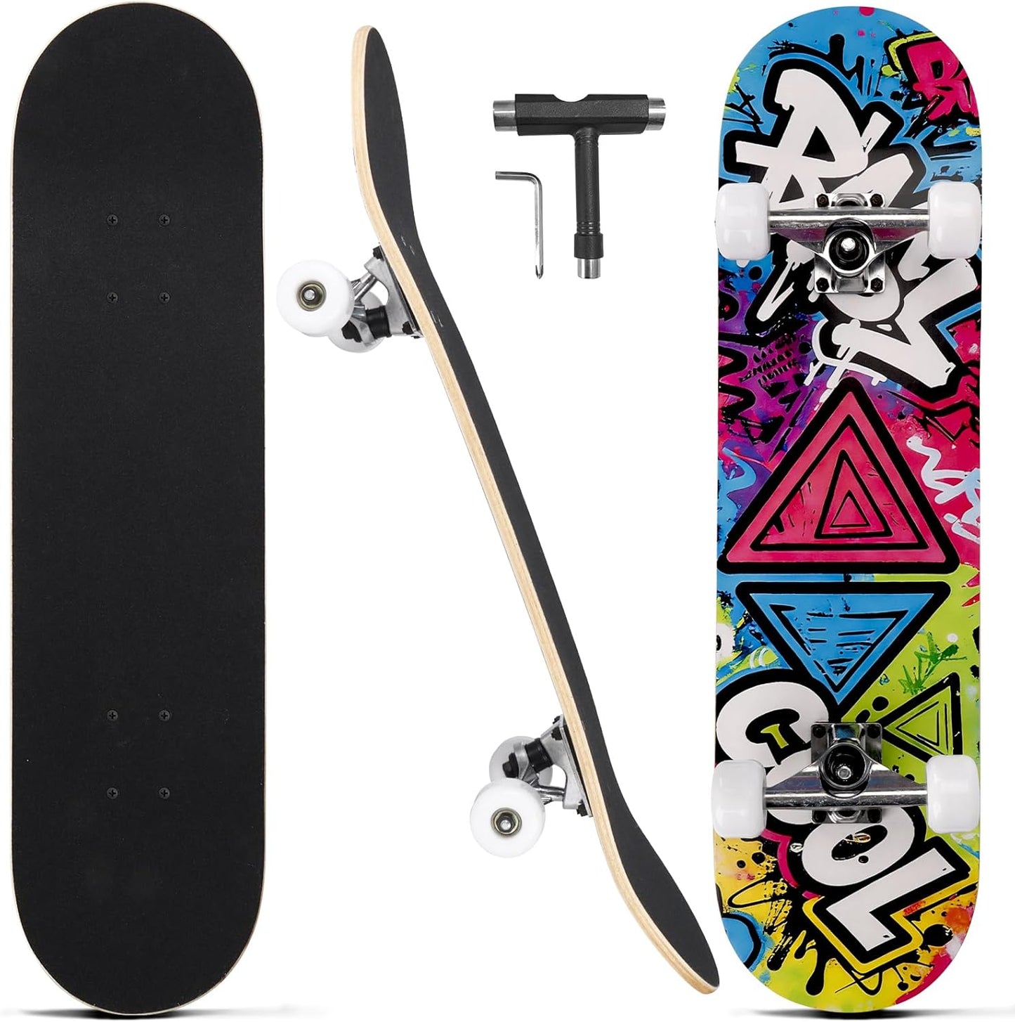 Skateboards for Beginners Adults Youths Teens Kids Girls Boys 31 Inch Pro Complete Skate Boards 7 Layer Canadian Maple Double Kick Concave Longboards
