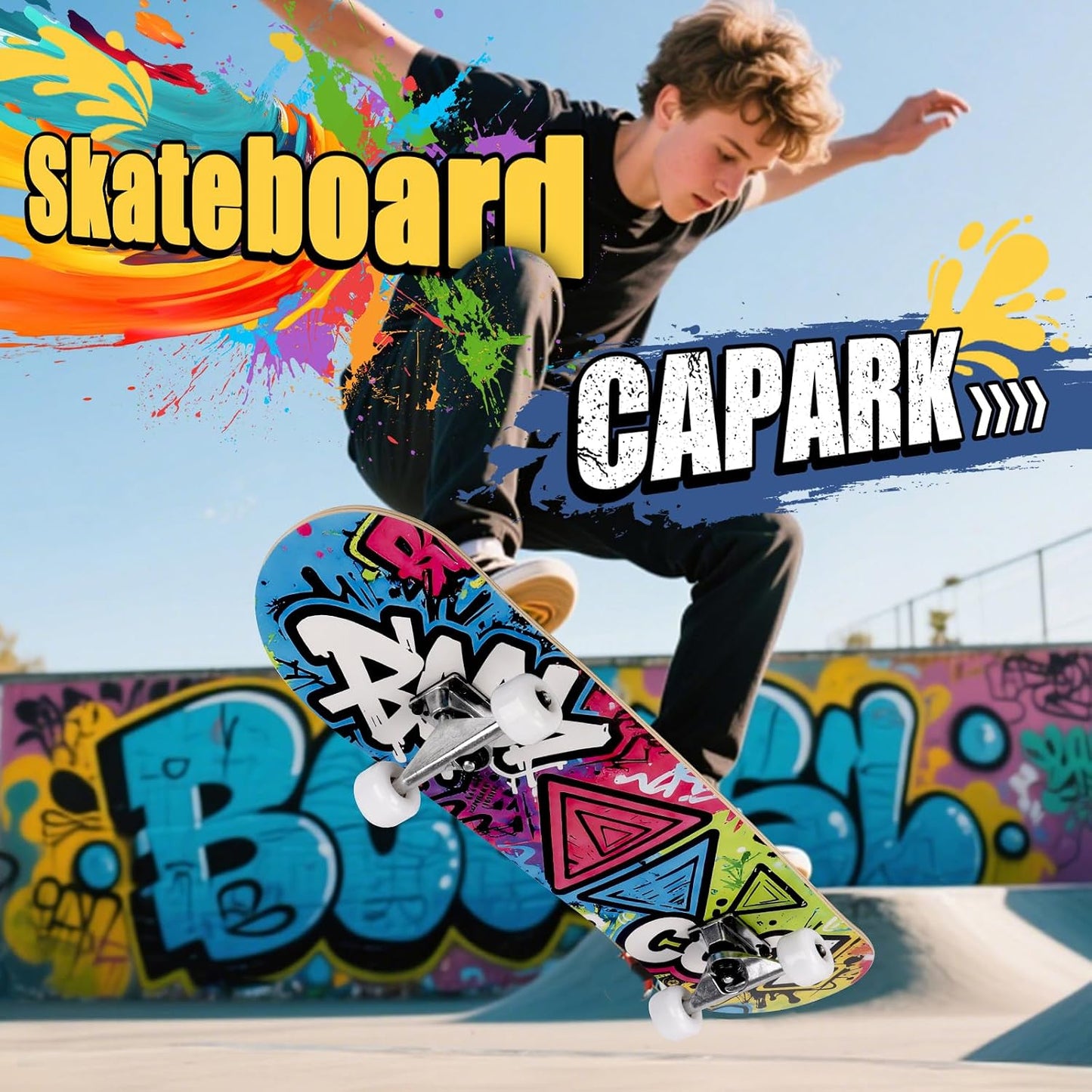 Skateboards for Beginners Adults Youths Teens Kids Girls Boys 31 Inch Pro Complete Skate Boards 7 Layer Canadian Maple Double Kick Concave Longboards