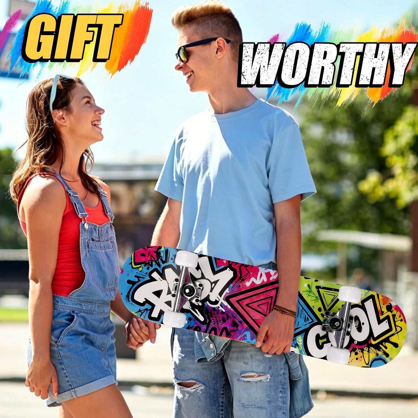 Skateboards for Beginners Adults Youths Teens Kids Girls Boys 31 Inch Pro Complete Skate Boards 7 Layer Canadian Maple Double Kick Concave Longboards