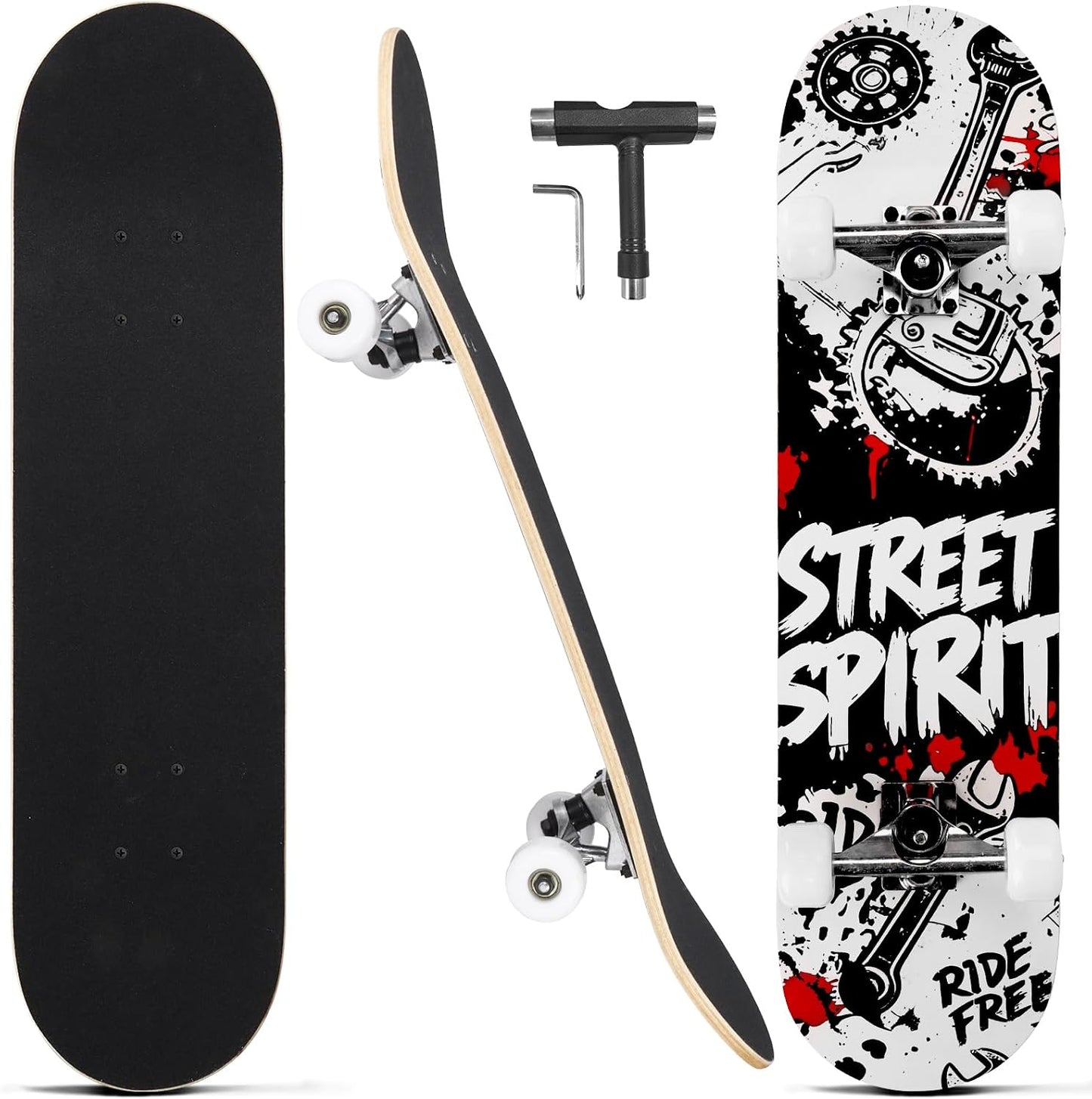 Skateboards for Beginners Adults Youths Teens Kids Girls Boys 31 Inch Pro Complete Skate Boards 7 Layer Canadian Maple Double Kick Concave Longboards