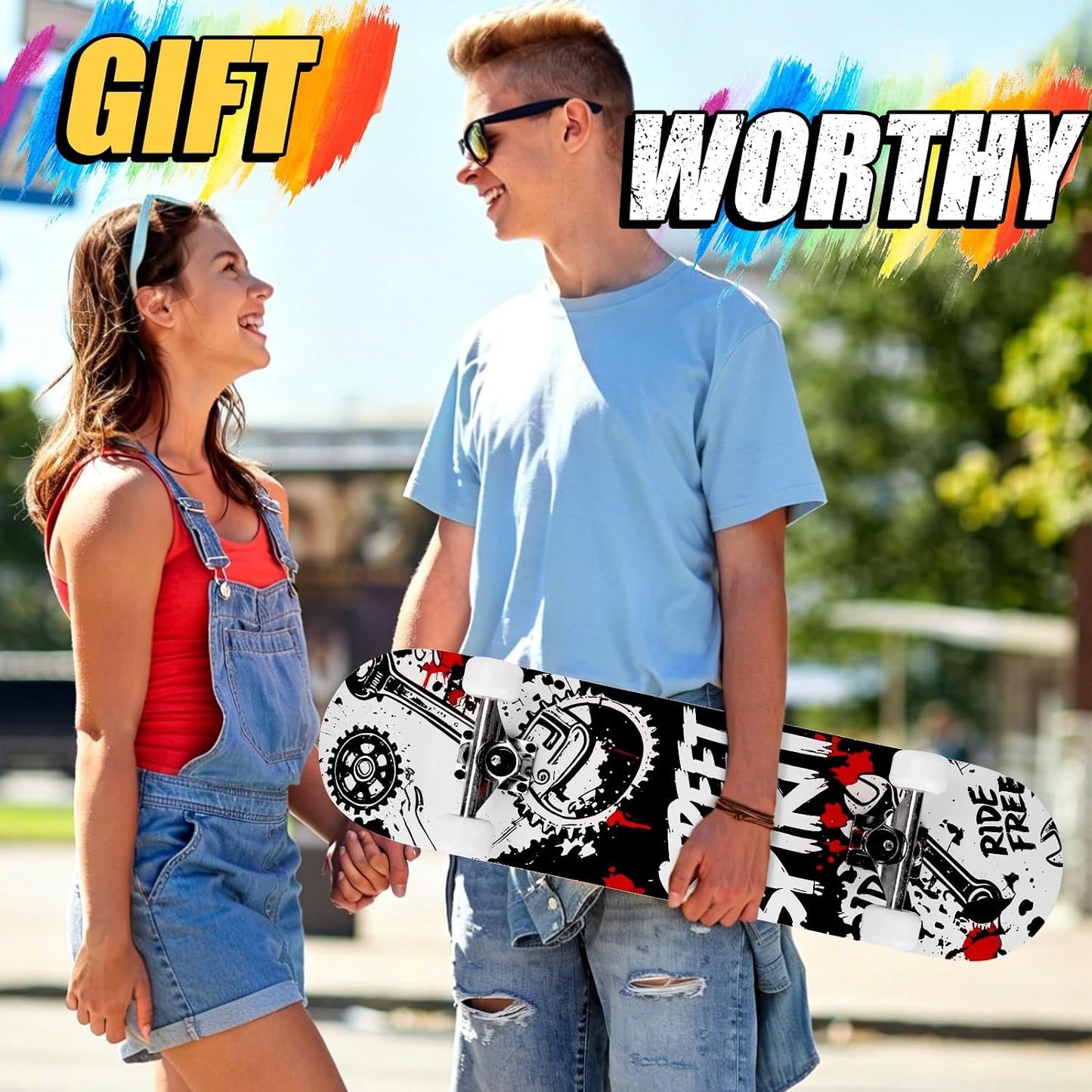 Skateboards for Beginners Adults Youths Teens Kids Girls Boys 31 Inch Pro Complete Skate Boards 7 Layer Canadian Maple Double Kick Concave Longboards