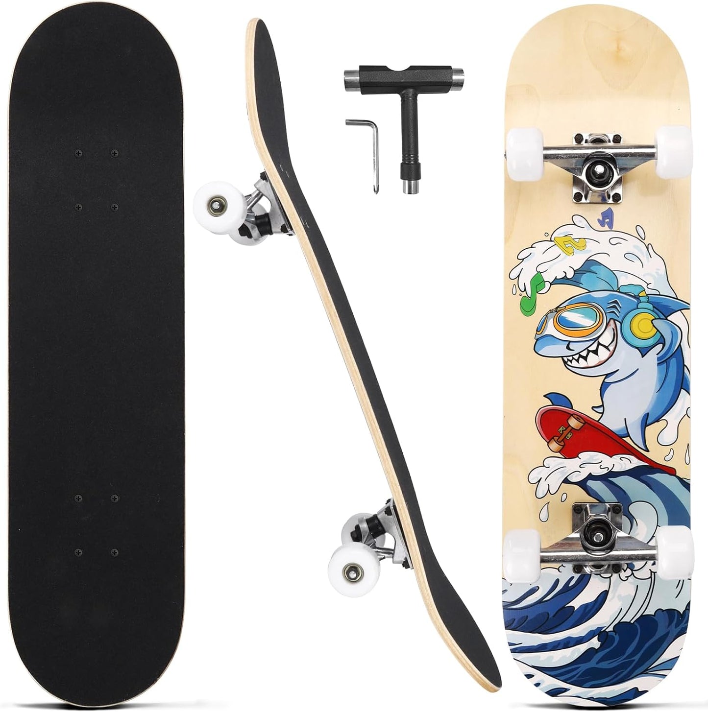 Skateboards for Beginners Adults Youths Teens Kids Girls Boys 31 Inch Pro Complete Skate Boards 7 Layer Canadian Maple Double Kick Concave Longboards