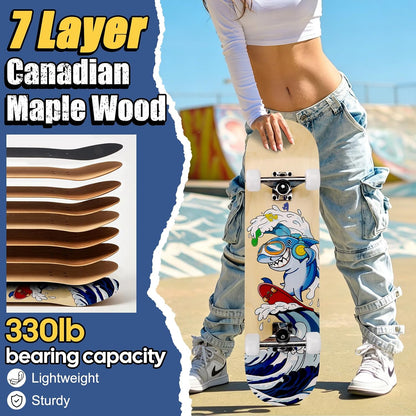 Skateboards for Beginners Adults Youths Teens Kids Girls Boys 31 Inch Pro Complete Skate Boards 7 Layer Canadian Maple Double Kick Concave Longboards