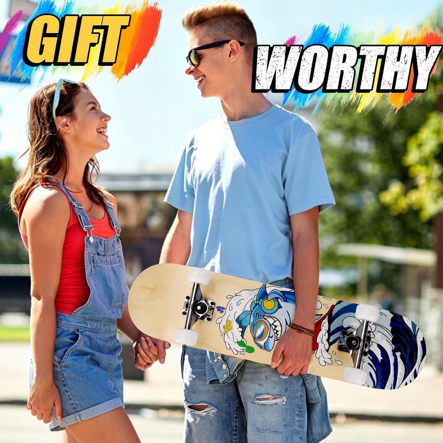 Skateboards for Beginners Adults Youths Teens Kids Girls Boys 31 Inch Pro Complete Skate Boards 7 Layer Canadian Maple Double Kick Concave Longboards