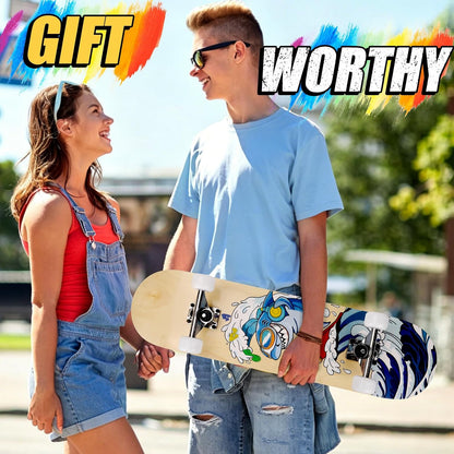 Skateboards for Beginners Adults Youths Teens Kids Girls Boys 31 Inch Pro Complete Skate Boards 7 Layer Canadian Maple Double Kick Concave Longboards