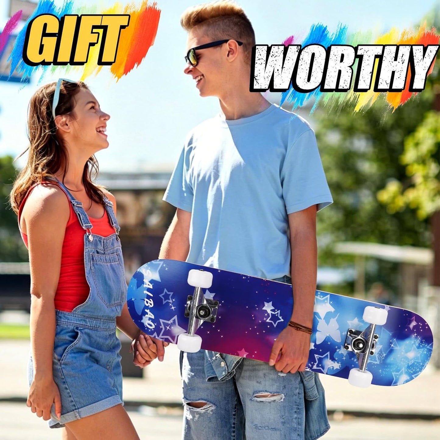 Skateboards for Beginners Adults Youths Teens Kids Girls Boys 31 Inch Pro Complete Skate Boards 7 Layer Canadian Maple Double Kick Concave Longboards