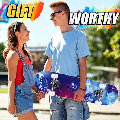 Skateboards for Beginners Adults Youths Teens Kids Girls Boys 31 Inch Pro Complete Skate Boards 7 Layer Canadian Maple Double Kick Concave Longboards