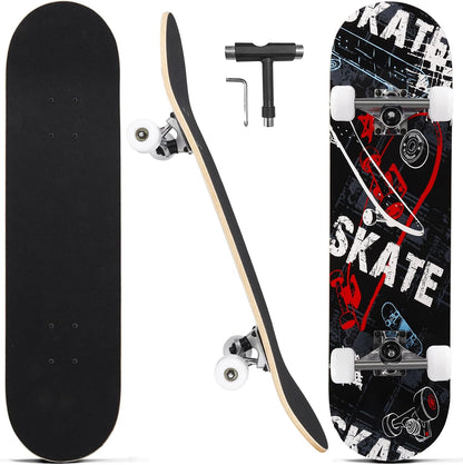 Skateboards for Beginners Adults Youths Teens Kids Girls Boys 31 Inch Pro Complete Skate Boards 7 Layer Canadian Maple Double Kick Concave Longboards