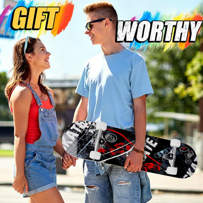 Skateboards for Beginners Adults Youths Teens Kids Girls Boys 31 Inch Pro Complete Skate Boards 7 Layer Canadian Maple Double Kick Concave Longboards