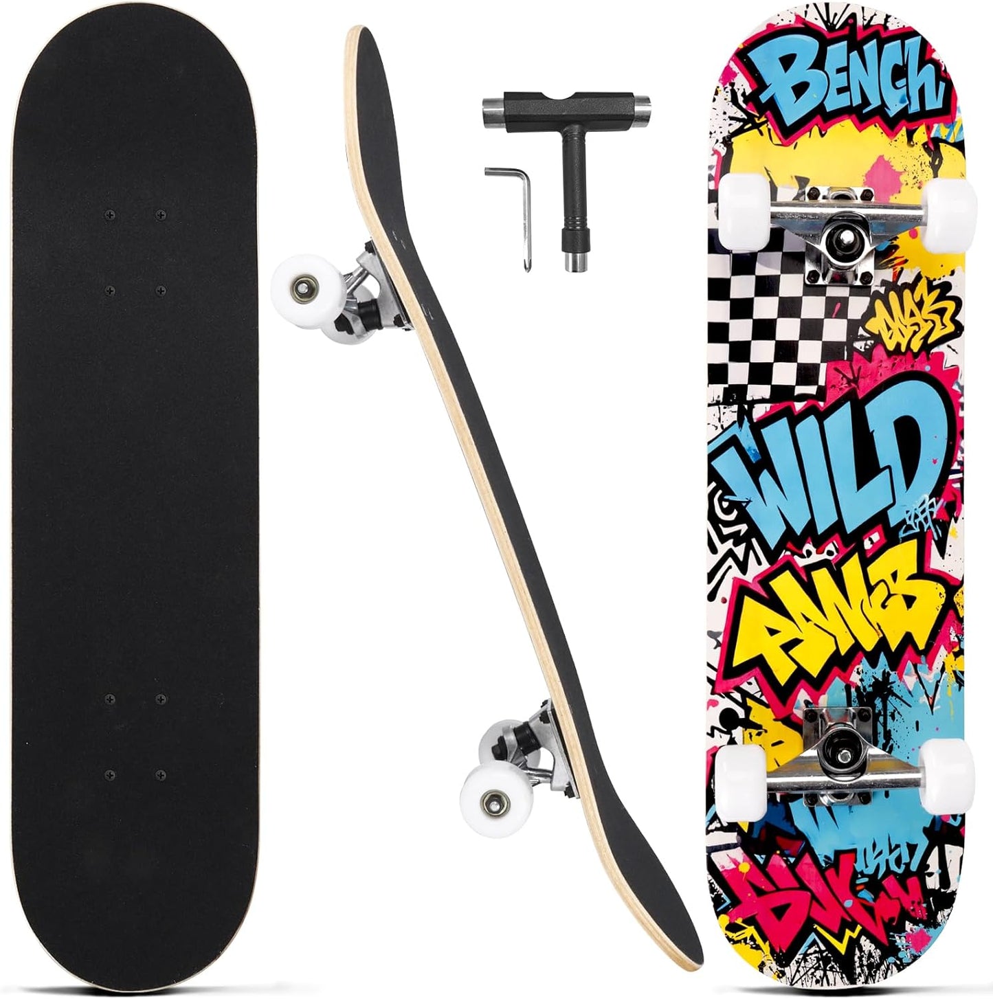 Skateboards for Beginners Adults Youths Teens Kids Girls Boys 31 Inch Pro Complete Skate Boards 7 Layer Canadian Maple Double Kick Concave Longboards