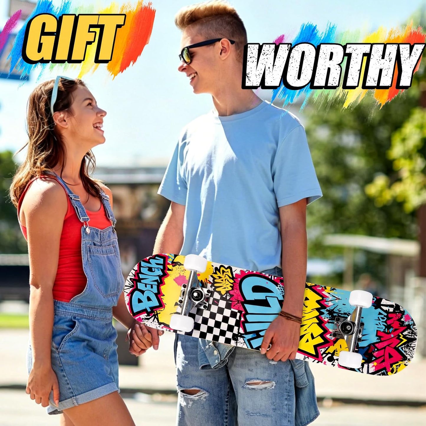 Skateboards for Beginners Adults Youths Teens Kids Girls Boys 31 Inch Pro Complete Skate Boards 7 Layer Canadian Maple Double Kick Concave Longboards