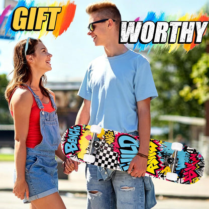 Skateboards for Beginners Adults Youths Teens Kids Girls Boys 31 Inch Pro Complete Skate Boards 7 Layer Canadian Maple Double Kick Concave Longboards