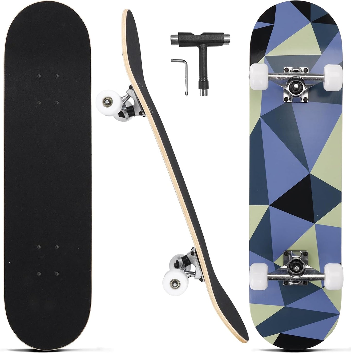 Skateboards for Beginners Adults Youths Teens Kids Girls Boys 31 Inch Pro Complete Skate Boards 7 Layer Canadian Maple Double Kick Concave Longboards