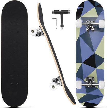 Skateboards for Beginners Adults Youths Teens Kids Girls Boys 31 Inch Pro Complete Skate Boards 7 Layer Canadian Maple Double Kick Concave Longboards