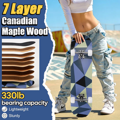 Skateboards for Beginners Adults Youths Teens Kids Girls Boys 31 Inch Pro Complete Skate Boards 7 Layer Canadian Maple Double Kick Concave Longboards