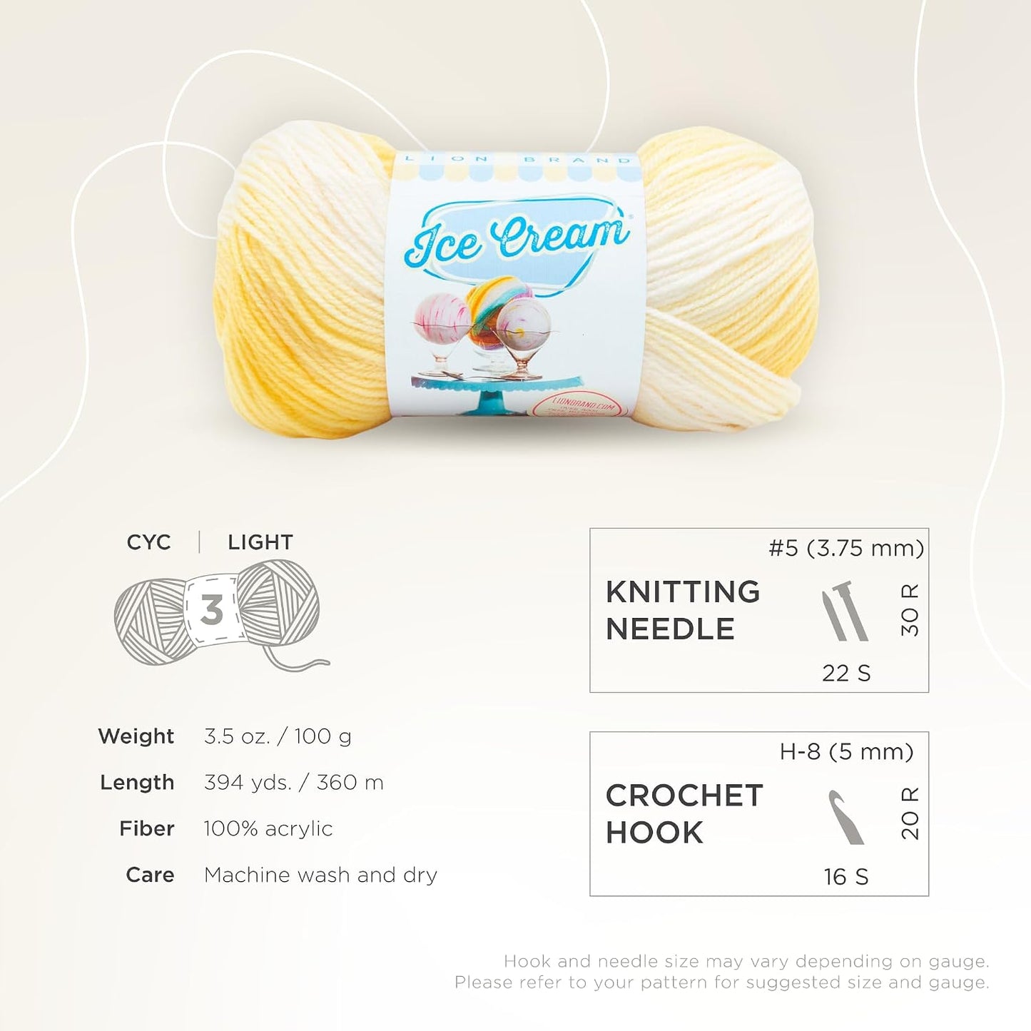 (1 Skein) Ice Cream Baby Yarn, Lemon Meringue Multicolor, 1182 Foot (Pack of 1) | DK Weight 100% Acrylic Knit & Crochet Fiber for Machine Washable Baby Blankets, Variegated Sweaters, Colorful Hats