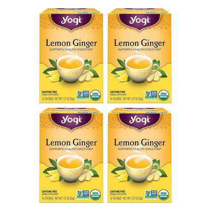 Tea Lemon Ginger - 16 Bags per Pack (4 Packs) - Organic Ginger Root Tea to Support Healthy Digestion - Includes Lemongrass, Lemon Flavor, Licorice Root, Lemon Peel & More